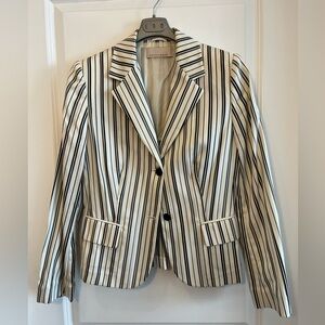 Privilegio Women's Classic Striped Blazer - Navy and Cream. Made in Italy
